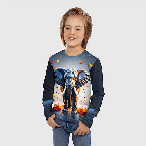 Детский лонгслив Геометрический слон и цветные полигоны / 3D-принт – фото 3