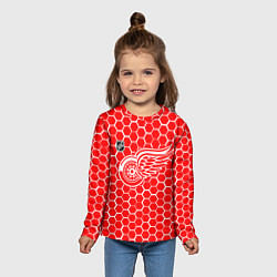 Лонгслив детский Детройт Ред Уингз - красные соты, цвет: 3D-принт — фото 2