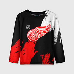 Детский лонгслив Детройт Ред Уингз - брызги краска на черном фоне