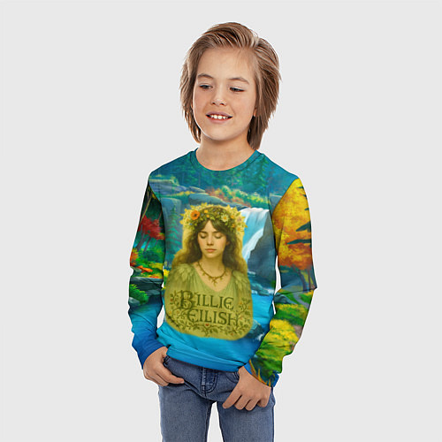 Детский лонгслив Билли Айлиш на фоне природы / 3D-принт – фото 3