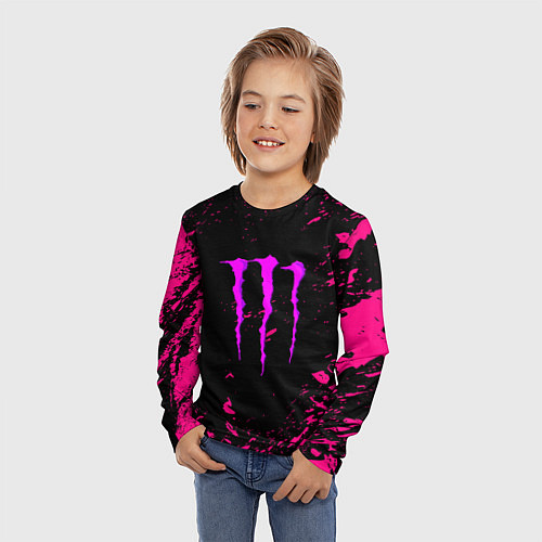 Детский лонгслив Monster energy неоновые краски лого / 3D-принт – фото 3