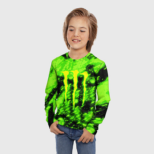 Детский лонгслив Monster energy кислотное лого / 3D-принт – фото 3