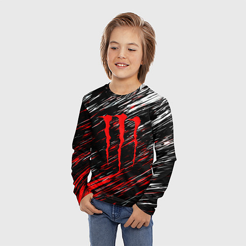 Детский лонгслив Monster energy полосы красок / 3D-принт – фото 3