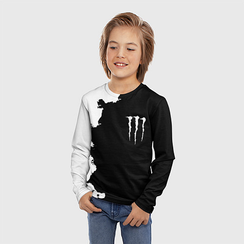 Детский лонгслив Monster energy краски белые / 3D-принт – фото 3