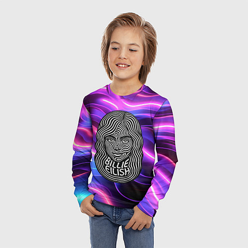 Детский лонгслив Портрет Билли Айлиш из линий / 3D-принт – фото 3