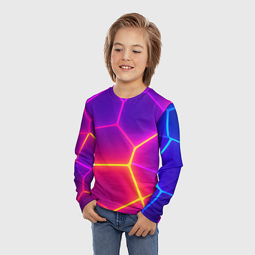Детский лонгслив Синие плиты с фиолетовым свечением / 3D-принт – фото 3