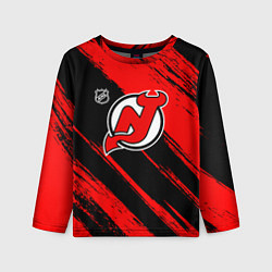 Лонгслив детский Нью Джерси Девилз - красные потертости, цвет: 3D-принт