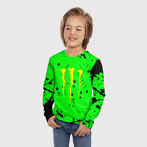 Детский лонгслив Monster energy кислотные брызги / 3D-принт – фото 3