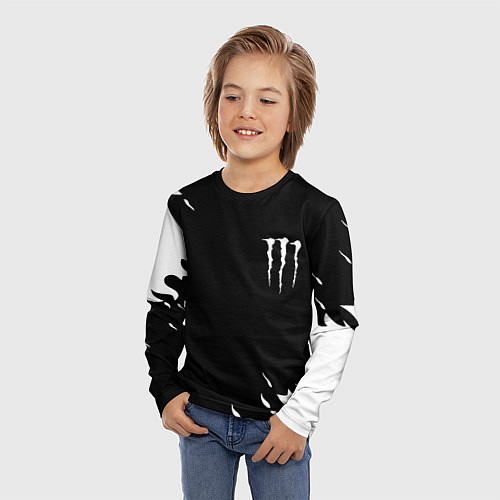 Детский лонгслив Monster energy fire white / 3D-принт – фото 3