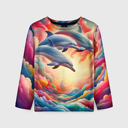 Лонгслив детский Три небесных дельфина - нейроарт фантазия, цвет: 3D-принт
