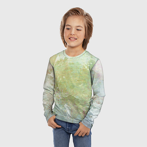 Детский лонгслив Абстракция - white waves on green background / 3D-принт – фото 3