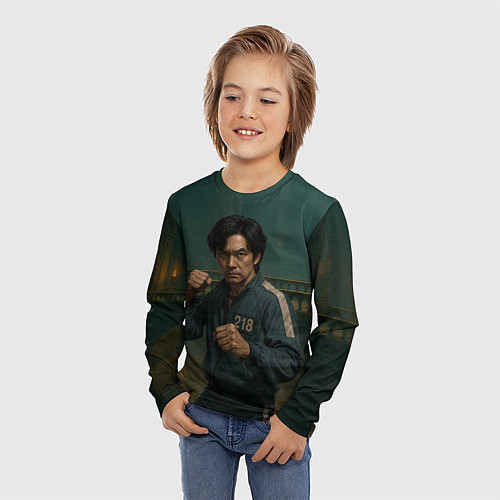 Детский лонгслив Игрок 218 в боевой стойке / 3D-принт – фото 3