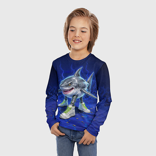 Детский лонгслив Тралалеро тралала - акула киборг / 3D-принт – фото 3