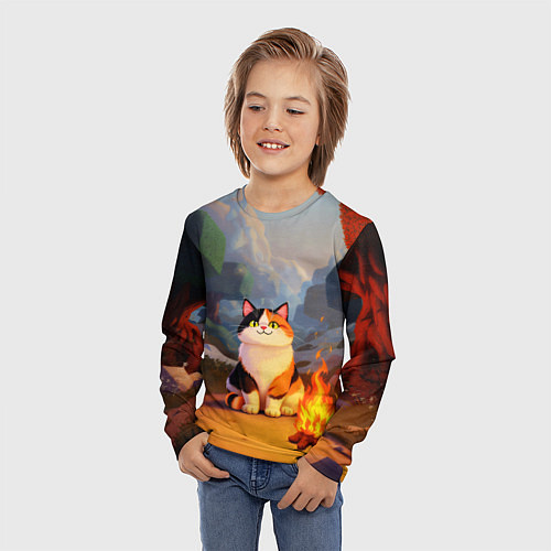 Детский лонгслив Котик в кубическом мире / 3D-принт – фото 3