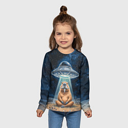 Лонгслив детский Нло похищает капибару сидящую в позе лотоса, цвет: 3D-принт — фото 2