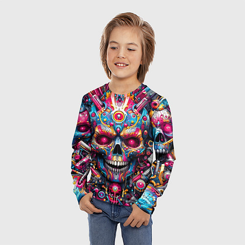 Детский лонгслив Art cyber skull - ai art fantasy / 3D-принт – фото 3