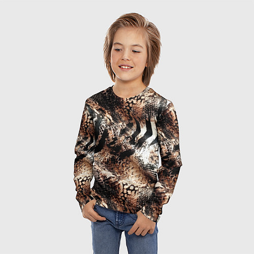 Детский лонгслив Змеиная кожа и полоски зебры микс - сафари паттерн / 3D-принт – фото 3