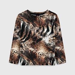 Лонгслив детский Змеиная кожа и полоски зебры микс - сафари паттерн, цвет: 3D-принт