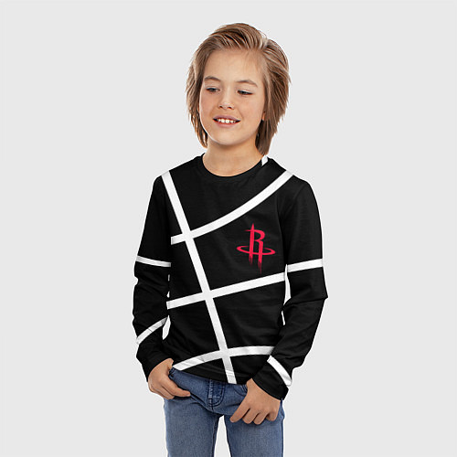 Детский лонгслив Хьюстон Рокетс - текстура черного мяча / 3D-принт – фото 3