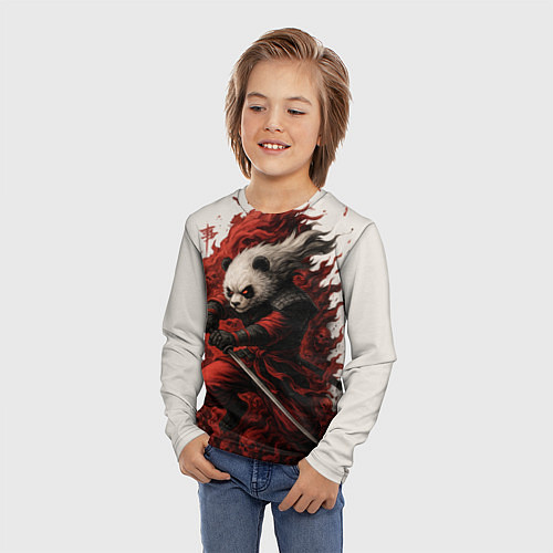 Детский лонгслив Демоническая панда самурай - нейроарт / 3D-принт – фото 3