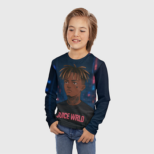 Детский лонгслив Juice WRLD - Неоновый аниме арт / 3D-принт – фото 3