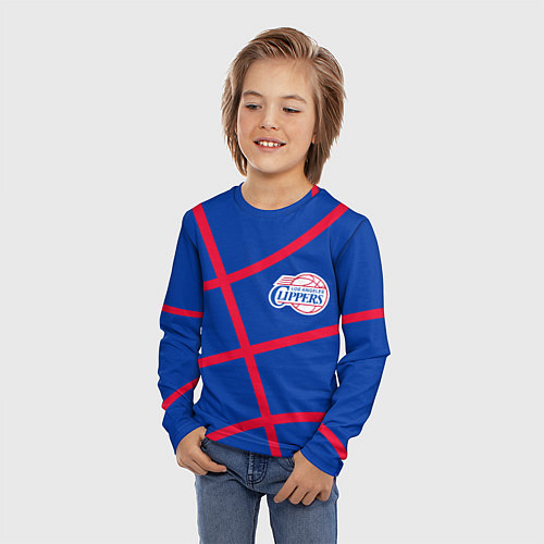 Детский лонгслив Клипперс - текстура синего мяча / 3D-принт – фото 3