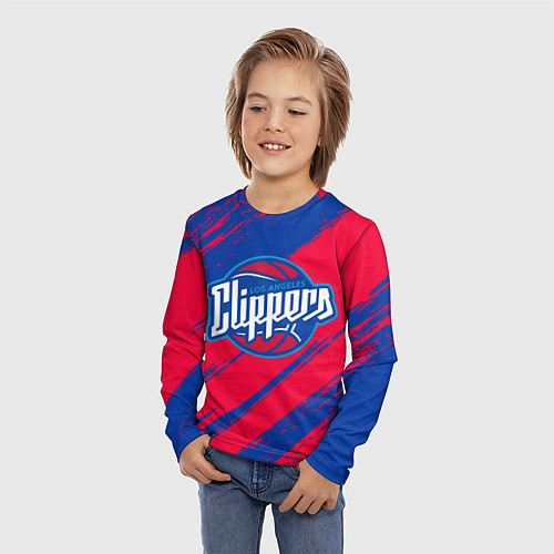 Детский лонгслив Клипперс - красно синие / 3D-принт – фото 3