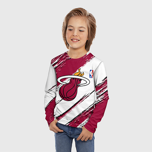 Детский лонгслив Майами Хит - линии с потертостями / 3D-принт – фото 3