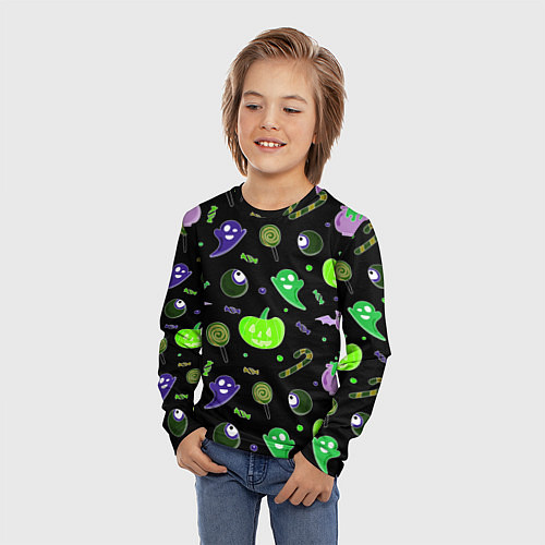 Детский лонгслив Halloween black pumpkin pattern / 3D-принт – фото 3