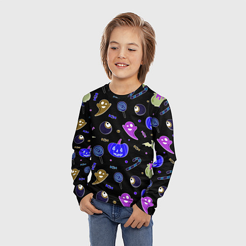 Детский лонгслив Halloween blue black pumpkin / 3D-принт – фото 3
