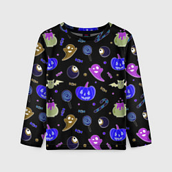 Лонгслив детский Halloween blue black pumpkin, цвет: 3D-принт