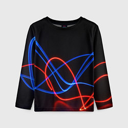 Лонгслив детский Красно синие неоновые линии на черном фоне, цвет: 3D-принт