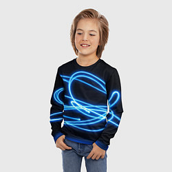 Лонгслив детский Неоновые голубые волны на черном фоне, цвет: 3D-принт — фото 2