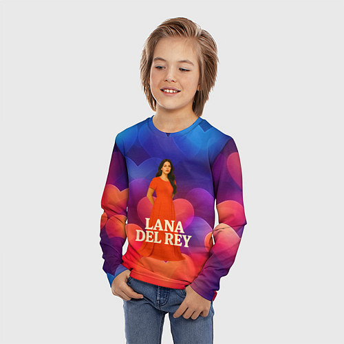 Детский лонгслив Lana Del Rey на фоне сердечек / 3D-принт – фото 3