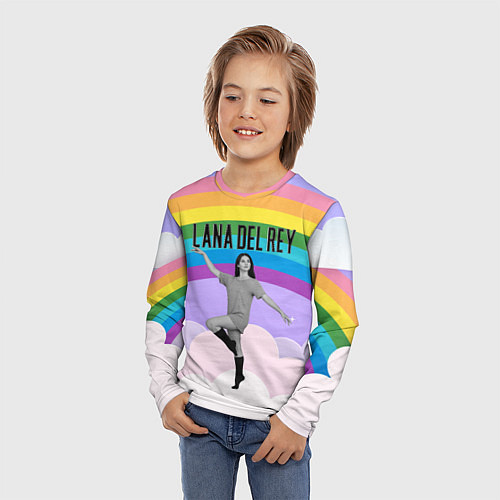 Детский лонгслив Lana Del Rey на фоне радуги / 3D-принт – фото 3