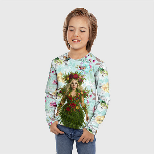Детский лонгслив Леди Гага в платье из листьев и цветов / 3D-принт – фото 3