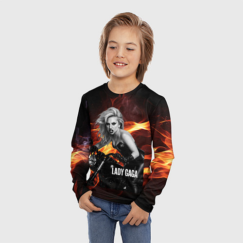 Детский лонгслив Леди Гага на мотоцикле / 3D-принт – фото 3