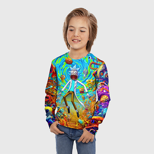 Детский лонгслив Кошмарный сон Рика Санчеса - нейроарт фантазия / 3D-принт – фото 3