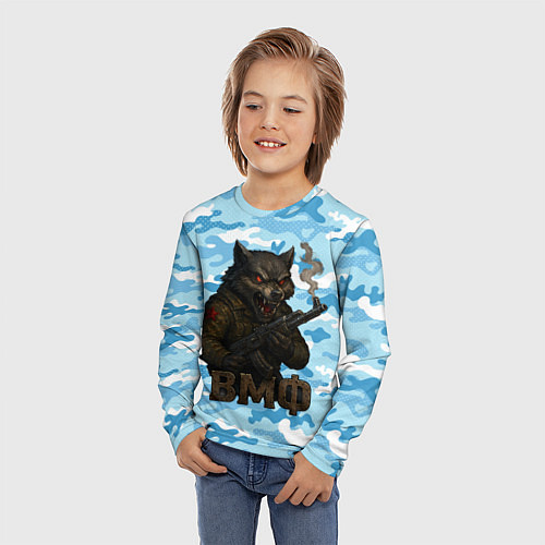 Детский лонгслив Волк с красными глазами ВМФ / 3D-принт – фото 3