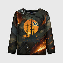 Лонгслив детский Корабль ВМФ на фоне камуфляжа, цвет: 3D-принт