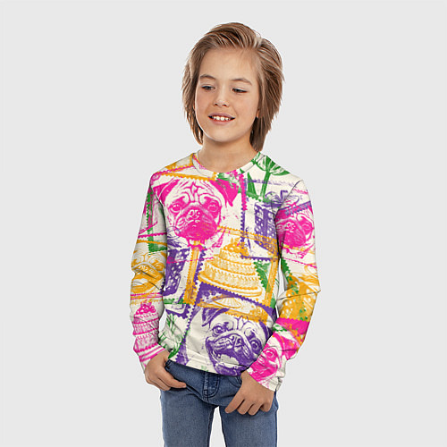 Детский лонгслив Мопс и праздник / 3D-принт – фото 3