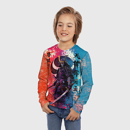 Детский лонгслив Призрачный самурай - краски / 3D-принт – фото 3