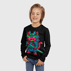 Лонгслив детский Котик самурай с неоновым взглядом, цвет: 3D-принт — фото 2