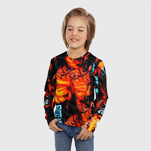 Детский лонгслив Абстрактная текстура рыжего пламени / 3D-принт – фото 3