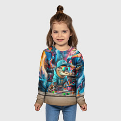 Лонгслив детский Крокодилёныш крутой скейтбордист - киберпанк, цвет: 3D-принт — фото 2