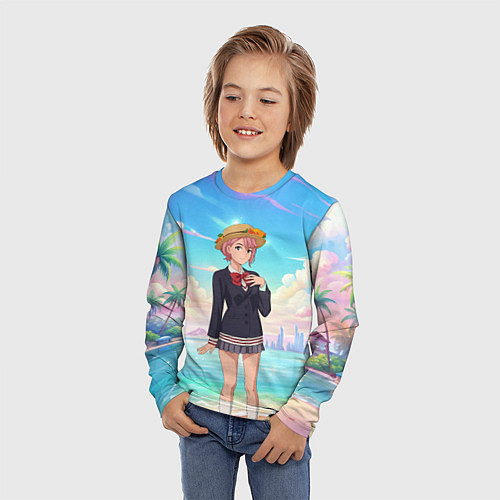 Детский лонгслив Дандадан Сиратори Айра на берегу моря / 3D-принт – фото 3
