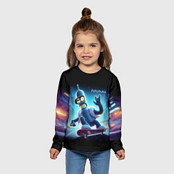 Лонгслив детский Bender is a skateboarder in neon street - ai art, цвет: 3D-принт — фото 2