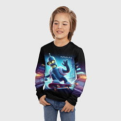 Лонгслив детский Bender is a skateboarder in neon street - ai art, цвет: 3D-принт — фото 2