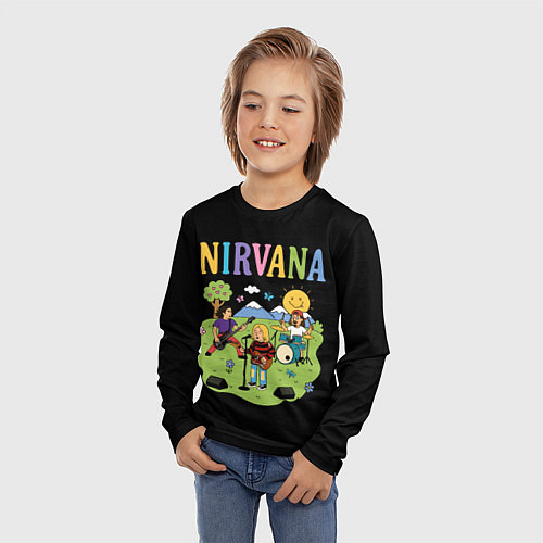 Детский лонгслив Нирвана мультяшный стиль / 3D-принт – фото 3