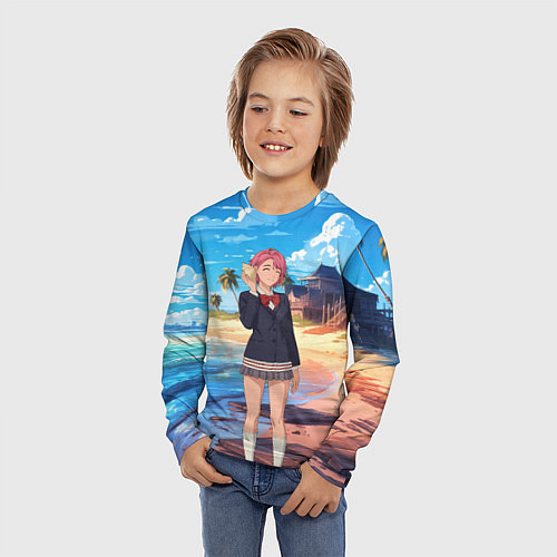 Детский лонгслив Дандадан Сиратори Айра с ракушкой в руках / 3D-принт – фото 3